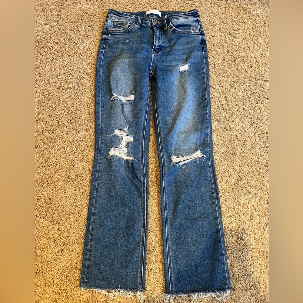 Vervet Distressed Straight Ankle Jeans